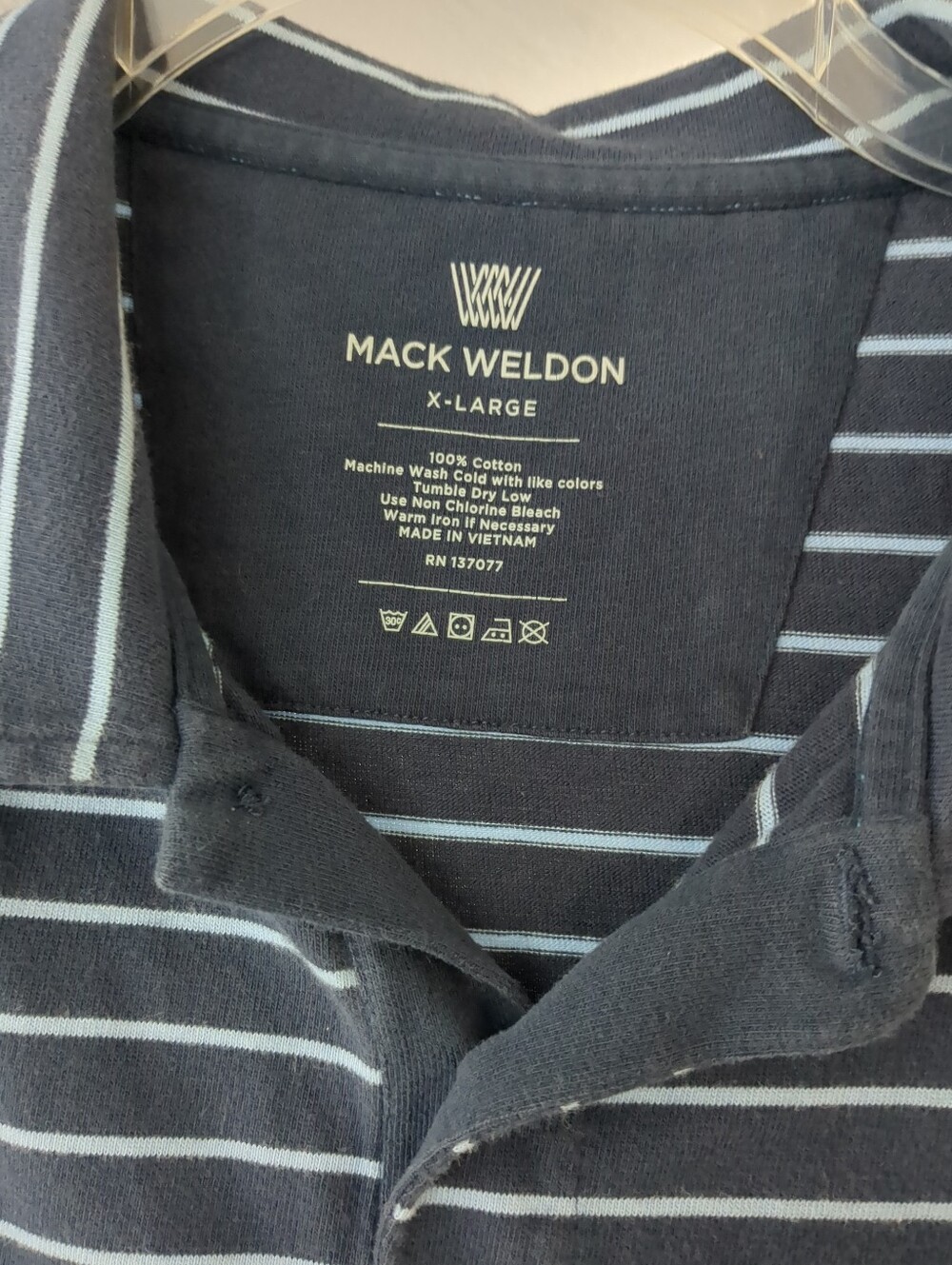 Mack Weldon Men's Size XL Blue 100% Cotton Striped Short Sleeve Polo Shirt